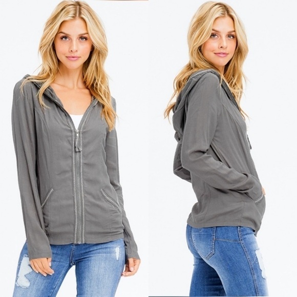 Charcoal Lightweight Hoodie with Embroidery - Picture 2 of 4